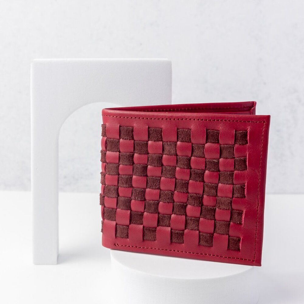 Dark Pink Leather Woven Wallet